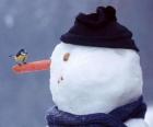 Снеговик с птицей на носу